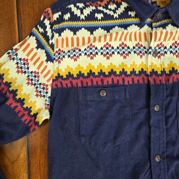STAPLEFORD Button Up Shirt Men's M Navy Blue Southwestern Aztec Long Sleeve - Picture 3 of 10